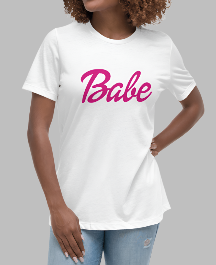 Babe Athletic Crew Neck T-Shirt - Pink Cursive